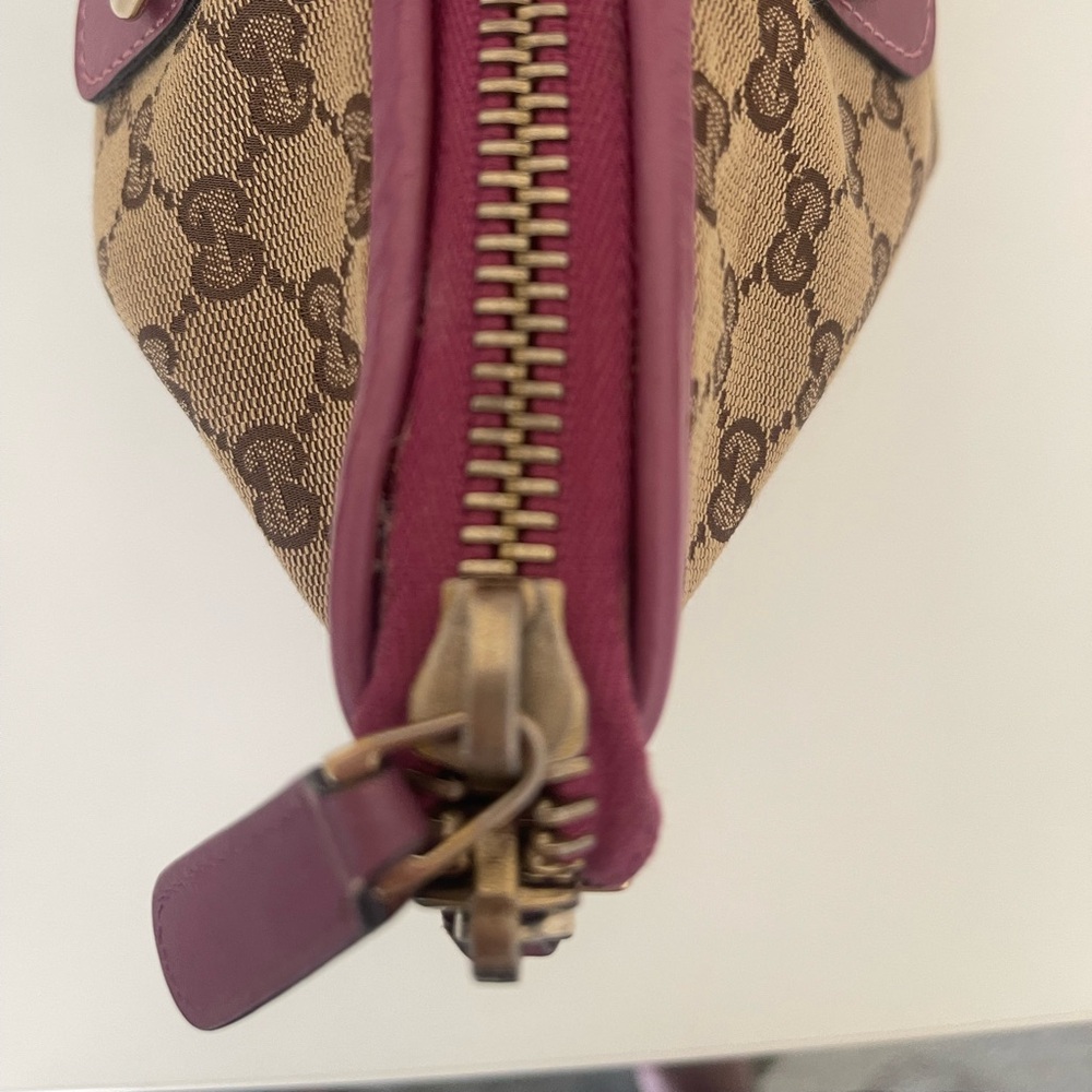 Gucci Heart Bit Charm Brown Canvas Pink Rose Leather Trim Tote - Picture 10 of 16